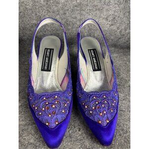 Stuart Weitzman Shoes Womens Size 8.5 Purple Satin Slingback Heels Beaded Lace